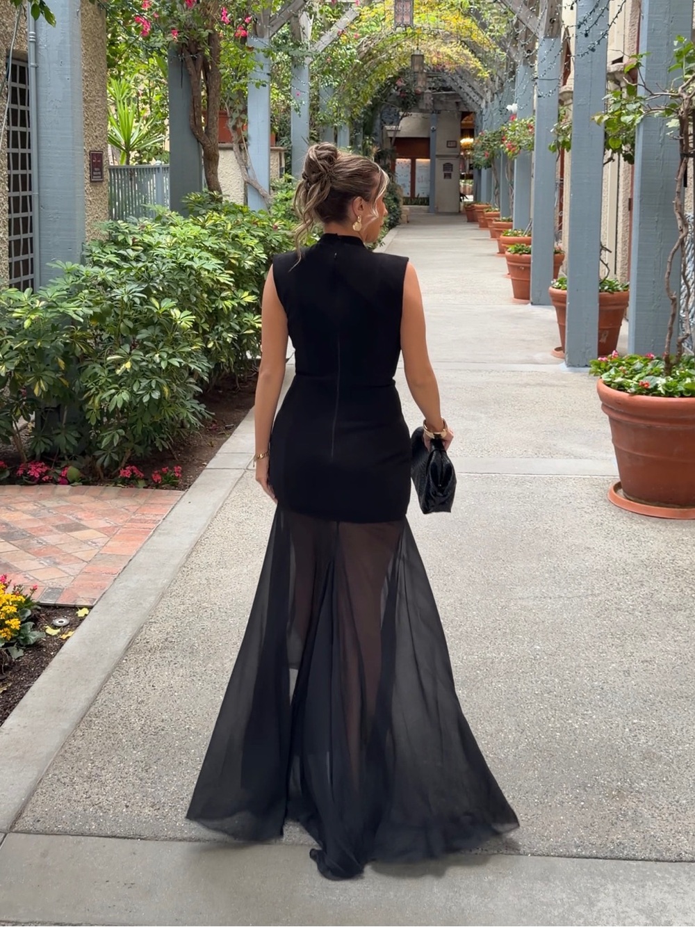 House of CB Black High-Low Sheer Panel Evening Gown - Picture 3 of 5